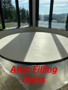 Limestone table after hole filling and sanding, prepped and ready for AntiEtch® application.