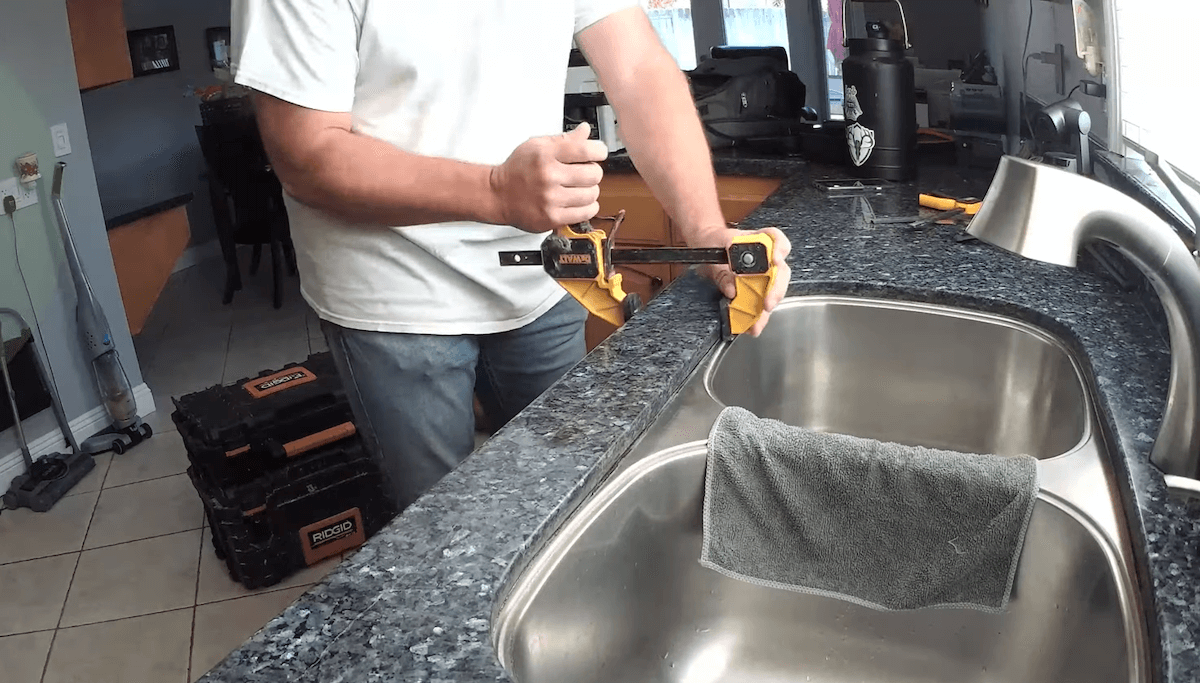 Granite crack repair in front of the sink