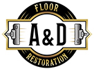 A&D Floor Restoration logo featuring bold black “A&D” lettering encircled by a gold and black ring with the words “Floor Restoration,” symbolizing professional floor care services in the East Bay Area.